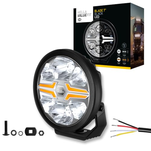 Hella VALUEFIT Blade Black 7 LED Fernscheinwerfer - 12/24V - rund - Referenzzahl: 25 - Anbau - ECE-148/ECE-149 - Lichtscheibenfarbe: glasklar - Kabel: 500mm -1FJ 357 198-061 LED