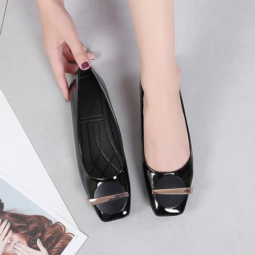 Women's Patent Leather Metal Buckle Dressy Ballet Flats Breathable & Lightweight Comfortable Square Toe Slip-On Walking Flats for Office Wedding Party4