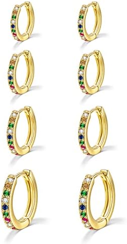 Senteria Small Hoop Earrings for Women 14K Gold Plated S925 Sterling Silver Gold Hoop Earrings Set Huggie Hoop Earrings Cartilage Multiple Piercing Second Hole Earrings 6/8/10/12mm