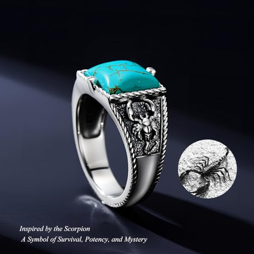 Real Square Turquoise Rings for Men with Scorpion 925 Sterling Silver Genuine Gemstone Chunky Southwest Ring Jewelry for Husband Boyfriend4