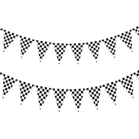 XKFLAUHM Race Flags Black and White Race Car Decor Birthday Party Checkered Banner Decorations for Race Party Supplies, 2X Recyclable Paper Race Banner Cover