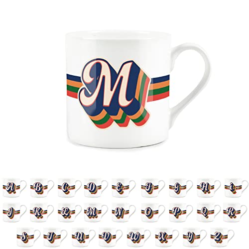 Purely Home Retro Alphabet Letter M Mug - Bone China White Coffee Tea Present Personalised Initial Gift