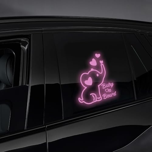 Image of High Intensity Reflective Baby on Board Car Decal Cartoon Cute Elephant Kids on Board Car Sticker Waterproof Safety Warning Decal Baby in Car Sticker (Purple)