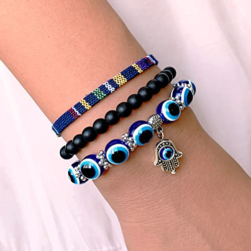 Pulsera elástica con charm ojo turco azul para hombre y mujer miniatura 3