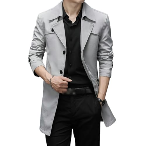 Gabardina hombre primavera otoño chaqueta tres cuartos casual gris claro m