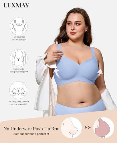 Womens Full Coverage Wire Free Bra - Plus Size Bras with Support and Lift Scalloped Everyday Comfort Bralettes