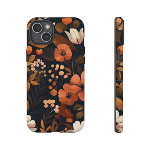 Coque iPhone 15 Plus marron rigide au fini mat et design floral raffiné