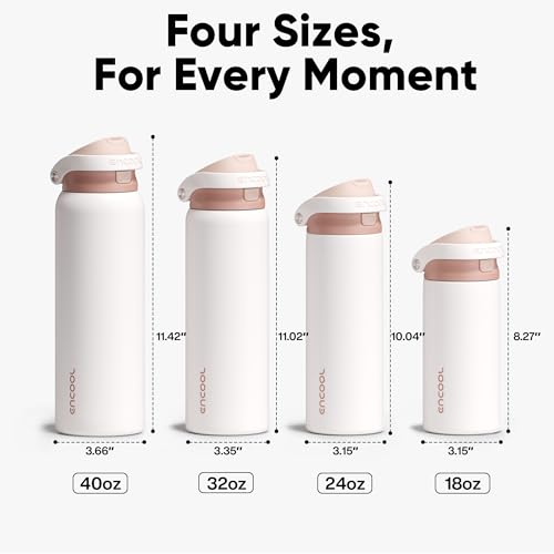 ENCOOL Leakproof Insulated Water Bottle with Straw Dual-Sip Water Bottle Bag-Safe Design for Work, Commute & Gym &ndash; Keeps Drinks Cold All Day, 24 oz, Coffee White