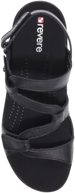 Revere Emerald 3 Women’s Sandals - Premium Soft Leather, Adjustable Straps & Contoured Footbed - Orthotic Arch Support for Stylish Comfort & All-Day Wear Black 8-8.5 W US