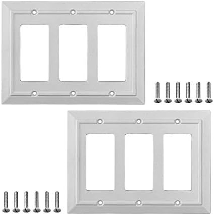 Pack of 2 Wall Plate Outlet Switch Covers by SleekLighting | Classic White Architecture Wall plates| Variety of Styles: Rocker/Receptacle/Toggle / & Combo | Size: 3 Gang Rocker