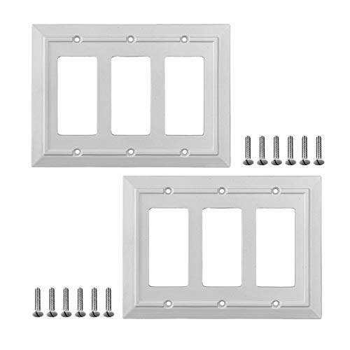 Pack Of 2 Wall Plate Outlet Switch Covers By Sleeklighting | Classic White Architecture Wall Plates| Variety Of Styles: Rocker/Receptacle/Toggle / & Combo | Size: 3 Gang Rocker #TOP8