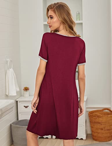 Ekouaer Plus Size Nightgowns Women Short Sleeve Sleepwear Plain Sleepdress Wine Red Xxl #TOP3