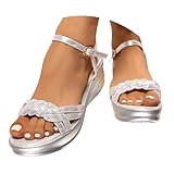 Orthopedic Wedge Sandals for Women Thick Soled Bling Fashionable Hollow Out Casual Wide Feet Sandals Orthopedic Arch Support Shoes Summer Beach Walking Sandal (7.5)