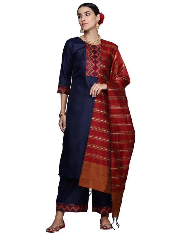 Image of INDO ERA Womens Cotton Kurta Palazzos With Dupatta Set