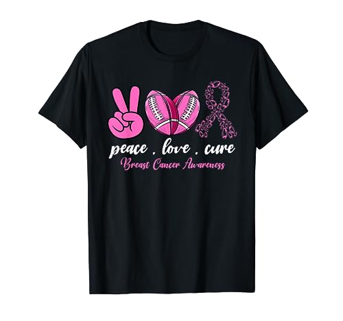 Paz Amor Cura Cáncer de Mama Fútbol Tackle Cheer Woman Camiseta