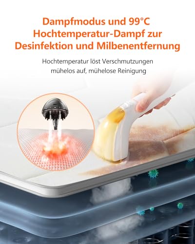 Uwant B200, Polsterreiniger Gerät, 1900W | Dampft, Schrubbt und Saugt | Für Teppiche, Sofas, Vorhänge, Kleidung | 74DB, 12000Pa