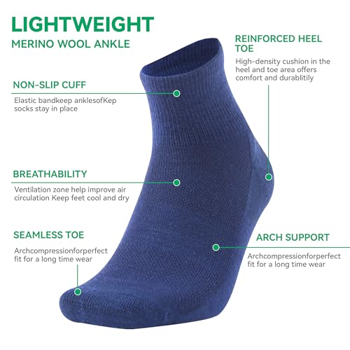 Image of 3 Pairs 90% Merino Wool Ankle Socks, Thin All-Season Casual Soft Breathable for Men Women