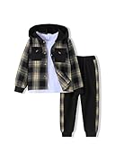 Yhnslsf 3 Piece Boys Clothes 5t Boy Fall Winter Toddler Outfits Boys Size 6 Black Button Plaid Hoodie with Pockets Sweatpants T-shirt For Kids Boys Casual Toddler Boy Track Suit Clothing Set