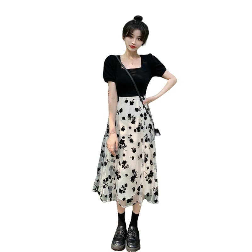 Robe florale femme look 2 pièces à taille haute et coupe trapèze