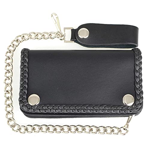 Image of Milwaukee Leather MLW7889 Men's 7.5 inch Black Premium Leather Soft Biker Wallet - Bi-Fold Anti-Theft Stainless Steel Chain