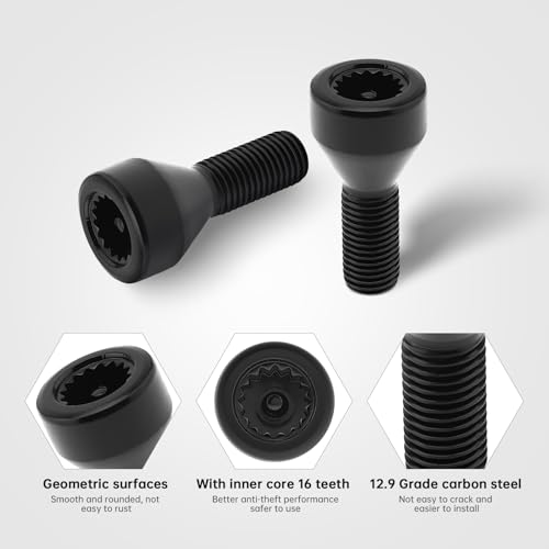 Image of 5pcs 36136786419 M12x1.5mm Wheel Lock Set Lug Nuts Bolts Fit for BMW Z4 Z3 M6 M3 650i 535i 528i 525i 335i 328i 330i Mini Cooper with Master Key, Black Anti-Theft Wheel Stud Bolt Locks