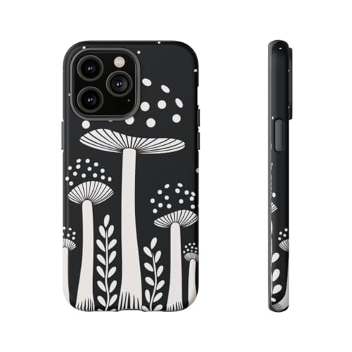 Coque iPhone 14 Pro Max champignon noir et blanc rigide pour look urbain mat