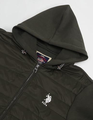 Image of U.S. Polo Assn. Denim Co. Men's Green Solid Hooded Long Sleeve Casual Polyester Regular Fit Quilted Jacket