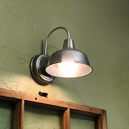 Image of Design House Mason Farmhouse Gooseneck Barn Light, Outdoor Exterior Porch or Patio Wall Light Fixture, Galvanized Gray Paint, 10 Inch Diameter, 1-Pack, 579383