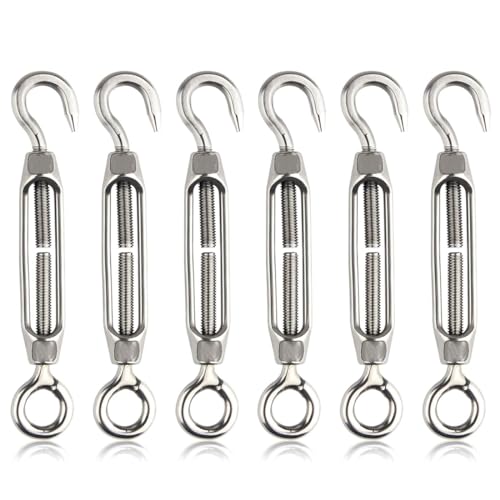 ZAMXHUG Tensor Cable Acero - 6 pcs Tensor de Alambre,Tensor Cuerda tendedero,tensores para Cables,Tensor 304 Gancho y Ojo Tensor Ajustable M4 Juego de Tensor de Acero Inoxidable de Alta Resistencia