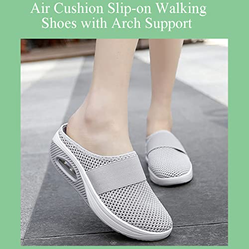 Womens Air Cushion Slip-On Walking Shoes, Orthopedic Diabetic Walking Shoes Sandals With Arch Support, Air Cushion Platform Mesh Sneaker Sandals (Dark Blue,10) #TOP4
