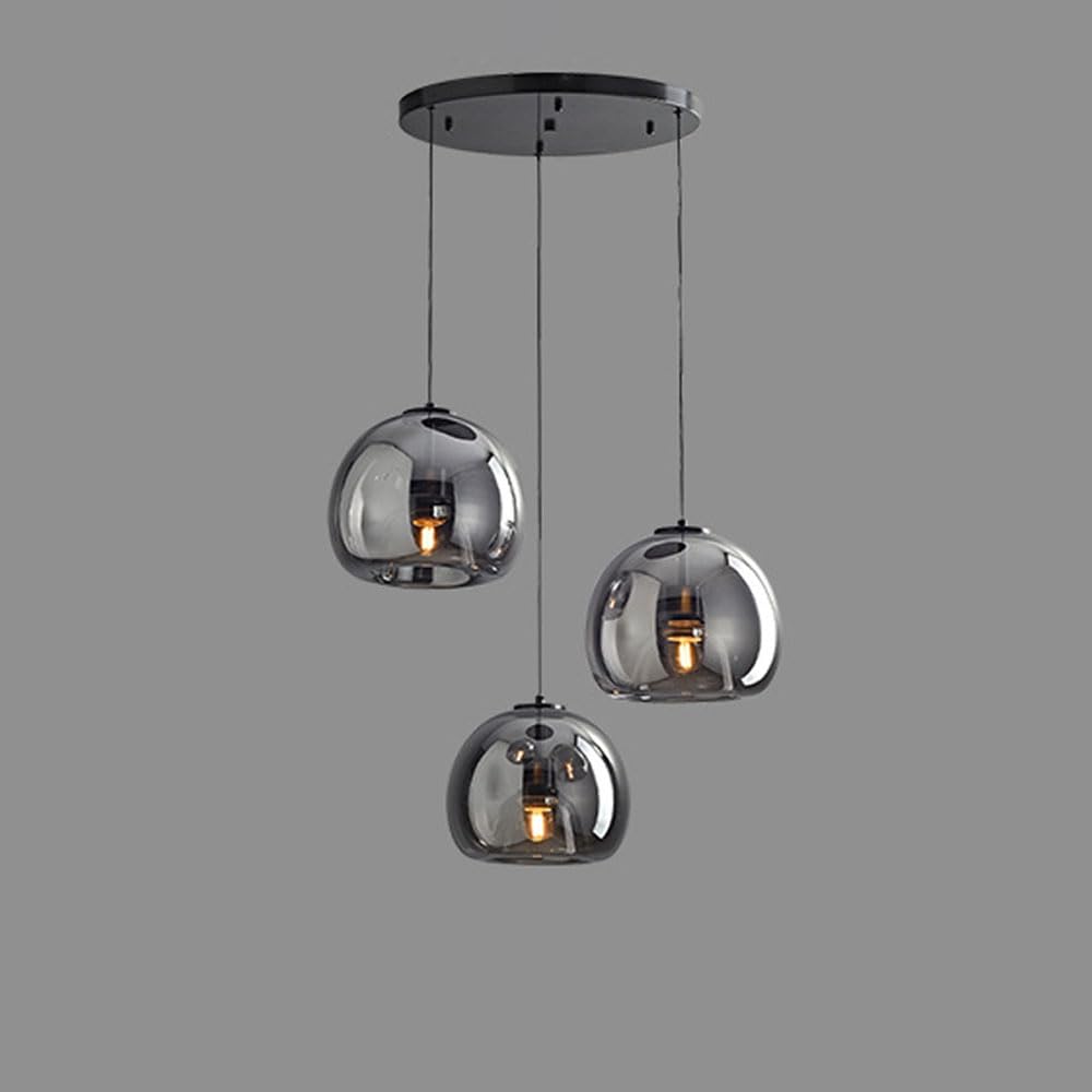 Lampada Sospensione Vetro Lampadari Sospensione Vetro Grigio Fumo 3 Luci Lampada Sospensione Nero Lampada Sospensione Soffitto Retrò Adatta Soggiorno Tavolo Pranzo Cucina Bar Plafoniere Sospensione