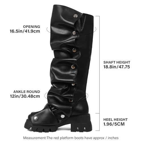 femflame Platform Boots Fold Over Knee High Boots Slouchy Ruched Stacked Heel Round Toe Boot Pull On Leather Wide Calf Tall Fall Long Boot3