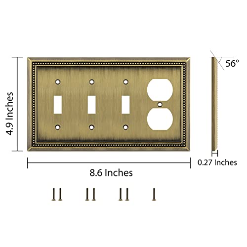 Image of Henne Bery Sunken Pearls Heavy Duty Decorative Wall Plate Switch Plate Outlet Cover (Triple Toggle /Single Duplex, Antique Brass)