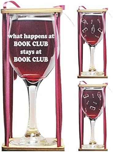 Book Club What Happens at Book Club Stays at Book Club Stemmed Wine Glass with Charm and Presentation Packaging