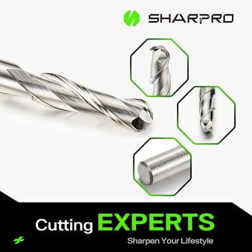 Sharpro SPWS2QX6.22 Carbide Ball Nose End Mill Bits 1/4 Inch Shank 1/4 Inch Cutting Dia. Ball End Mill Cnc Spiral Router Bit thumb #2