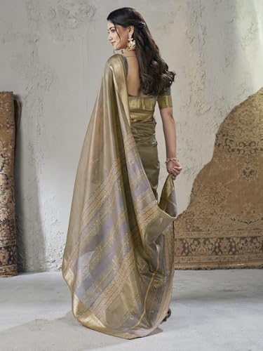 Image of Satrani Women's Shimmer Silk Weaving & Sequins Work Saree with Unstitched Blouse Piece