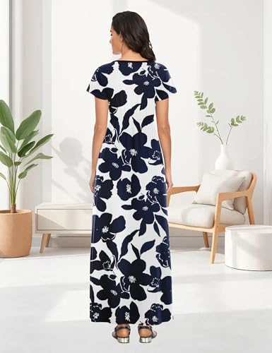 Image of Lacavocor Womens Short Sleeve Maxi Dresses Empire Waist Long Dress
