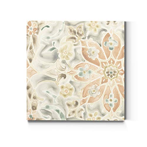 Renditions Gallery Square Canvas Wall Art: Contemporary Coastal Beach, Neutral Nature, Modern Fractial Floral, Multi Color Flower Abstract Wall Art for Home & Office - Terracotta Garden Tile IV 16X16