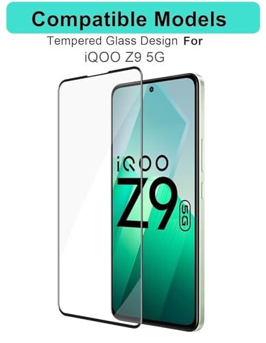 Image of Tempered Glass Screen Protector Compatible for iQOO Z9 5G with Edge to Edge Coverage and Easy Installation Kit, Pack of 1, Black
