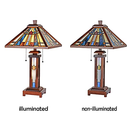Cotoss Tiffany Table Lamp Night Light,Handmade Stained Glass Lamp For Reading,3 Lights Wood Trim Mission Vintage Desk Lamp For Home And Office #TOP5