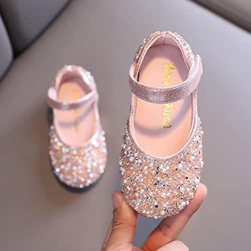 Girls Dress Shoes Wedding Glitter Party Flower Princess Low Heel Shoes Ballet Flat Party (Pink, 12.5 Little Child)3