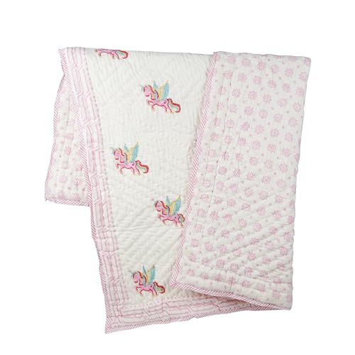 CPC - Edredón acolchado indio 100 % algodón con estampado de bloques, edredón reversible ligero y cálido, lavable a máquina, manta acolchada reversible para cuna de bebé, 42 x 58 pulgadas, jirafa