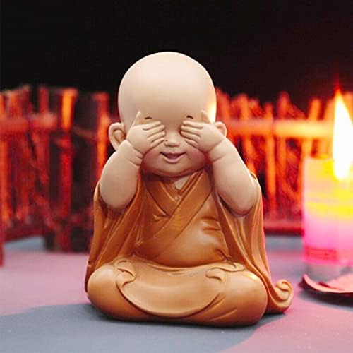 Little Monk Figurine Mini Monk Statue Cute Buddha Monk Statue Adorable Baby Little Monk Decoration Creative Little Monk Ornament Resin Miniature Craft for Home Desktop Decoration