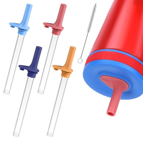 Vodolo Straw Replacement Compatible with Zak Straw Cups,4PCS 15 oz Tumbler Water Bottle Reusable Silicone Straw BPA-Free with Straw Cleaning Brush for Zak Designs Kelso 12 oz Cups