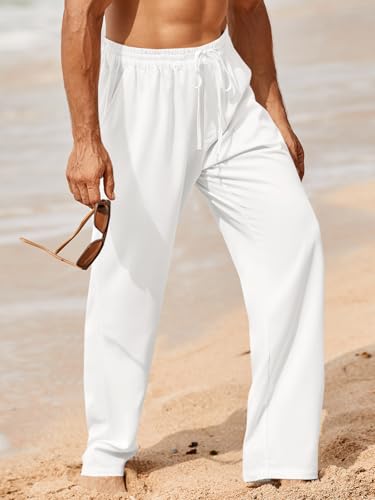 Makkrom Mens Casual Pants Drawstring Elastic Waist Lightweight Linen Pants Loose Fit Summer Beach Yoga Trousers2