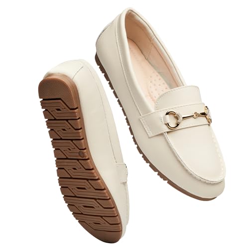Women’s Wide Loafers Casual Slip on Flat Shoes Women’s Comfort Penny Loafers with Arch Support Women Dressy Moccasins