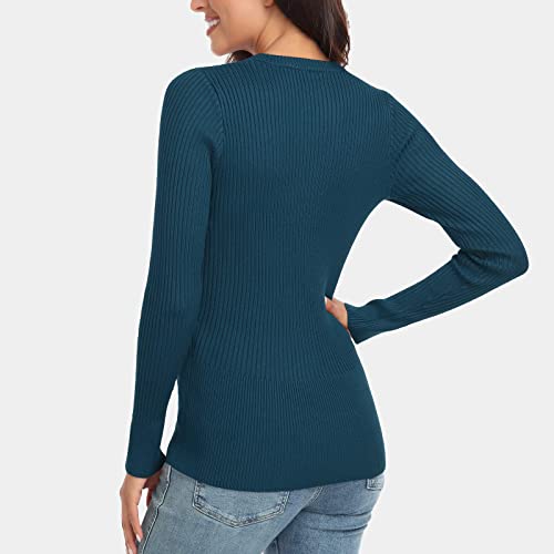 Image of Rocorose Womens Long Sleeve Tops Business Casual Crewneck Sweater 2024 Fall Knit Fitted Shirts