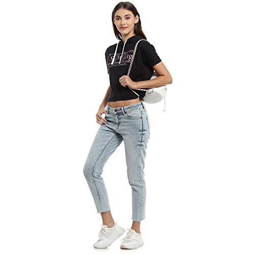 Image of PINACOLADA Women's Hooded Cropped Top for Casual Wear | Crew Neck | Short Sleeve |Poly Cotton Top Crafted with Regular Sleeve & Comfort Fit for Everyday Wear