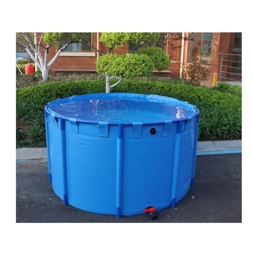 Estanque de Lona para Peces, Piscina elevada, Redondo, con Soporte de plástico, depósito de Agua Plegable para Exteriores, de PVC, para Acuario de cría, diámetro x Altura (Color: Azul, tamañ