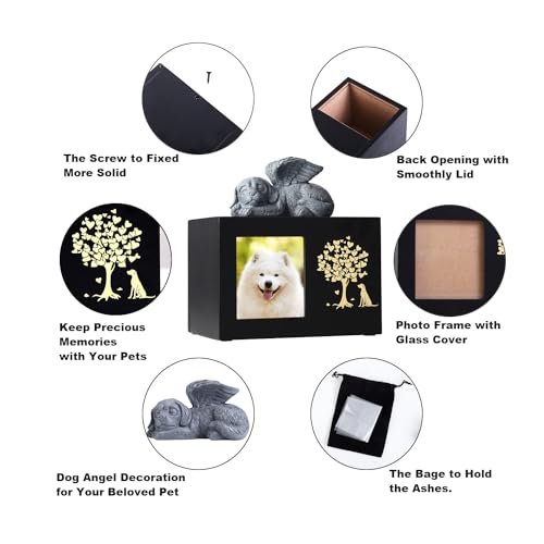 woodurn Haustier-Aschebox für Hunde, XLarge Holzurnen für Beerdigung, Einäscherungsurnen mit Fotorahmen, Gedenkbox mit schwarzem Flanell als Futter, Gedenkgeschenk für verlorene Haustiere